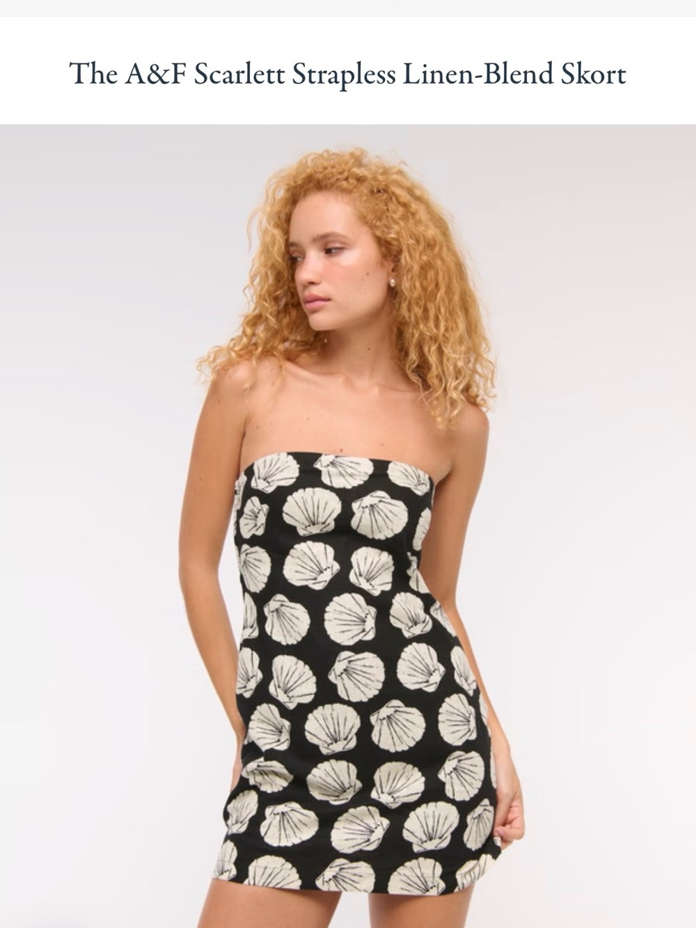 Abercrombie & Fitch Black Strapless Mini Dress with Cream Shell Print